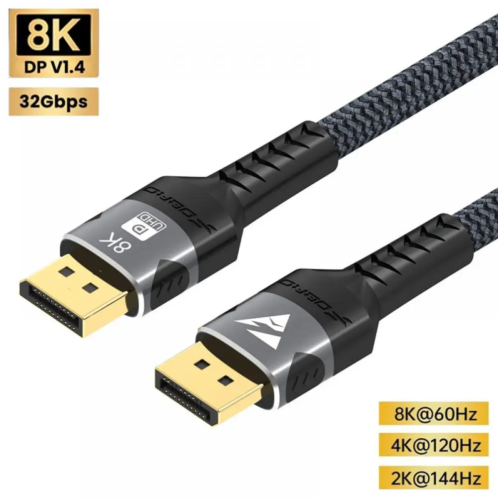 

8K DP 1.4 Displayport Cable 8K 60Hz 4K 120Hz/144Hz 2K 165Hz 32Gbps Video Audio Cable Display Port 1.2 Adapter for Laptop HDTV PC