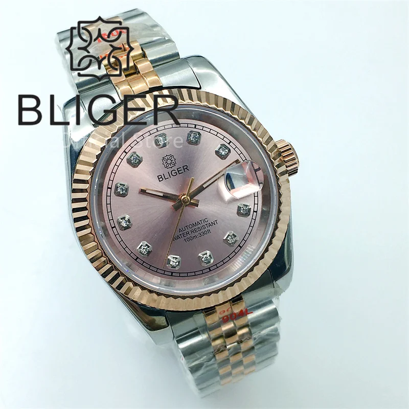 Мужские часы BLIGER 36 мм/39 мм двухцветные с розовым и золотым покрытием Sunburst розовый