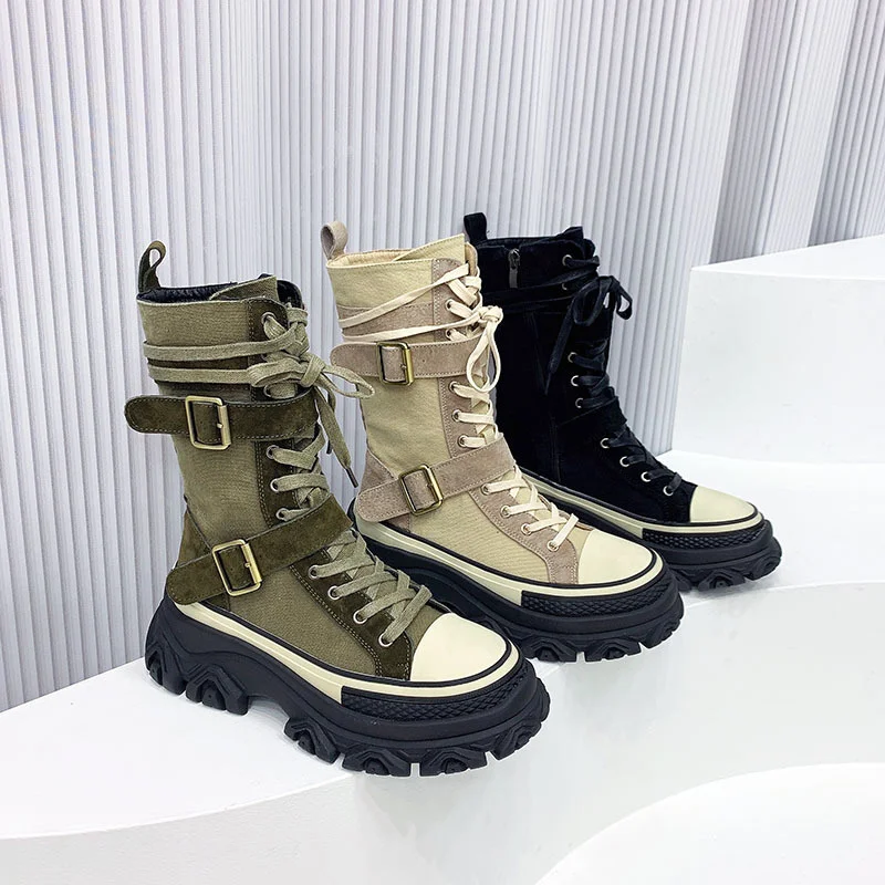 

Thick Soled Canvas Martin Boots New Autumn 2022 Used Work Clothes Knight Boots