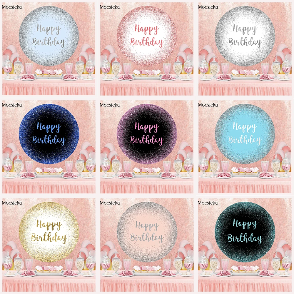 

MOCSICKA Happy Birthday Party Solid Theme Round Background Cake Table Sequins Decoration Photography Backdrop Studio Custom Drop