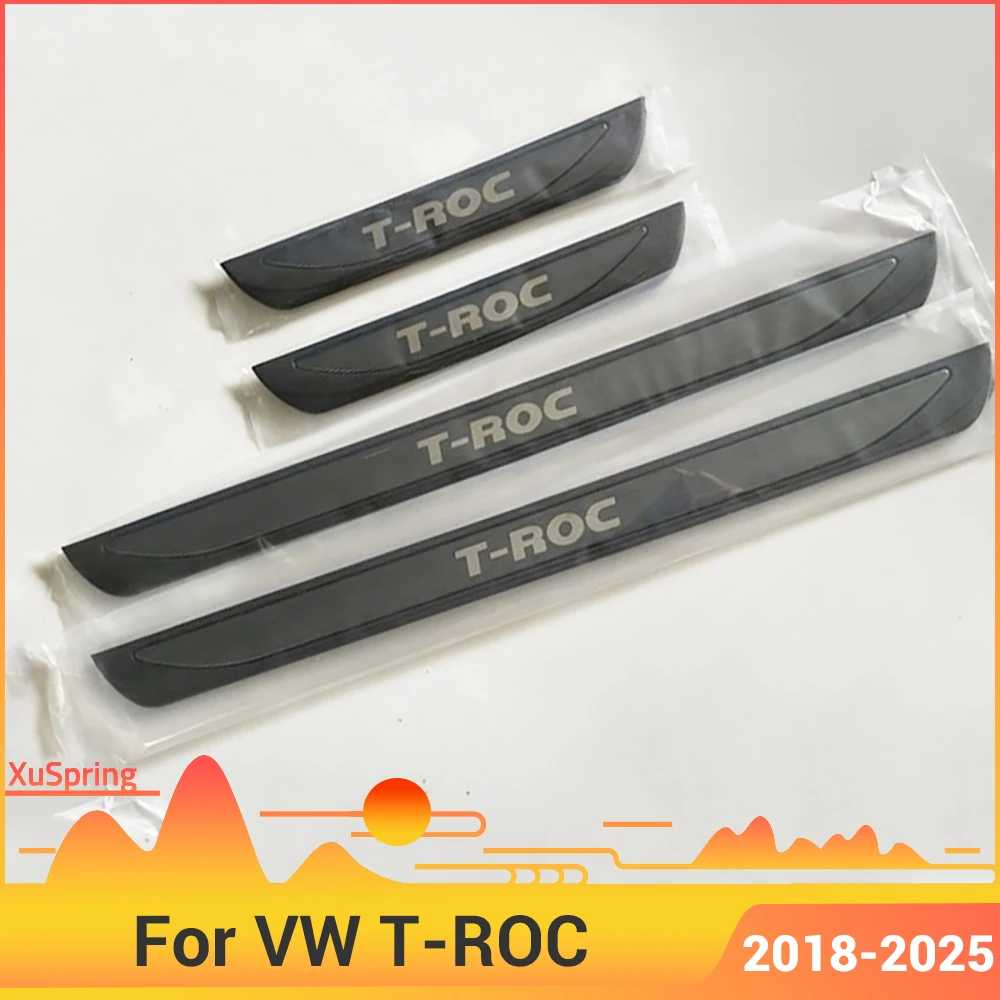 

4 шт. накладка на порог для VW T-Roc Troc 2018-2025, европейская версия, накладка на порог автомобиля, наклейки на внешнюю педаль