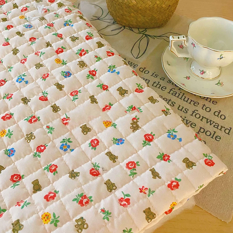 140x90 см маленький медвежонок с цветочным принтом хлопковая стеганая ткань для