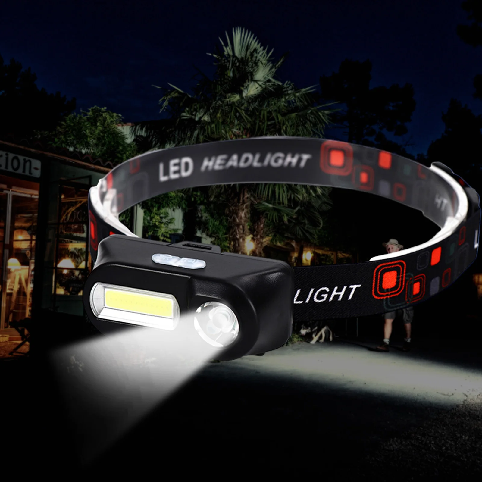 

XPE+COB Emergency Head Flashlight Dual Light Source Head-mounted Lighting Lamp Waterproof with 18650 Battery for Climbing Hiking