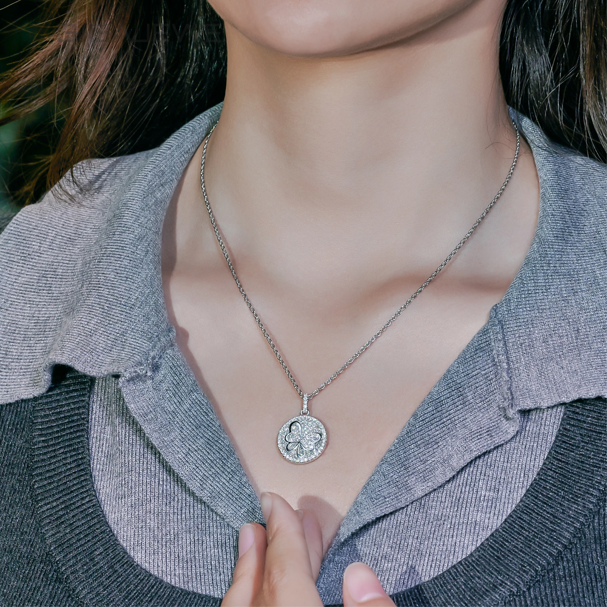 GIGAJEWE муассанит круглой огранки в стиле бабочки цвет 18 К белое золото покрытие