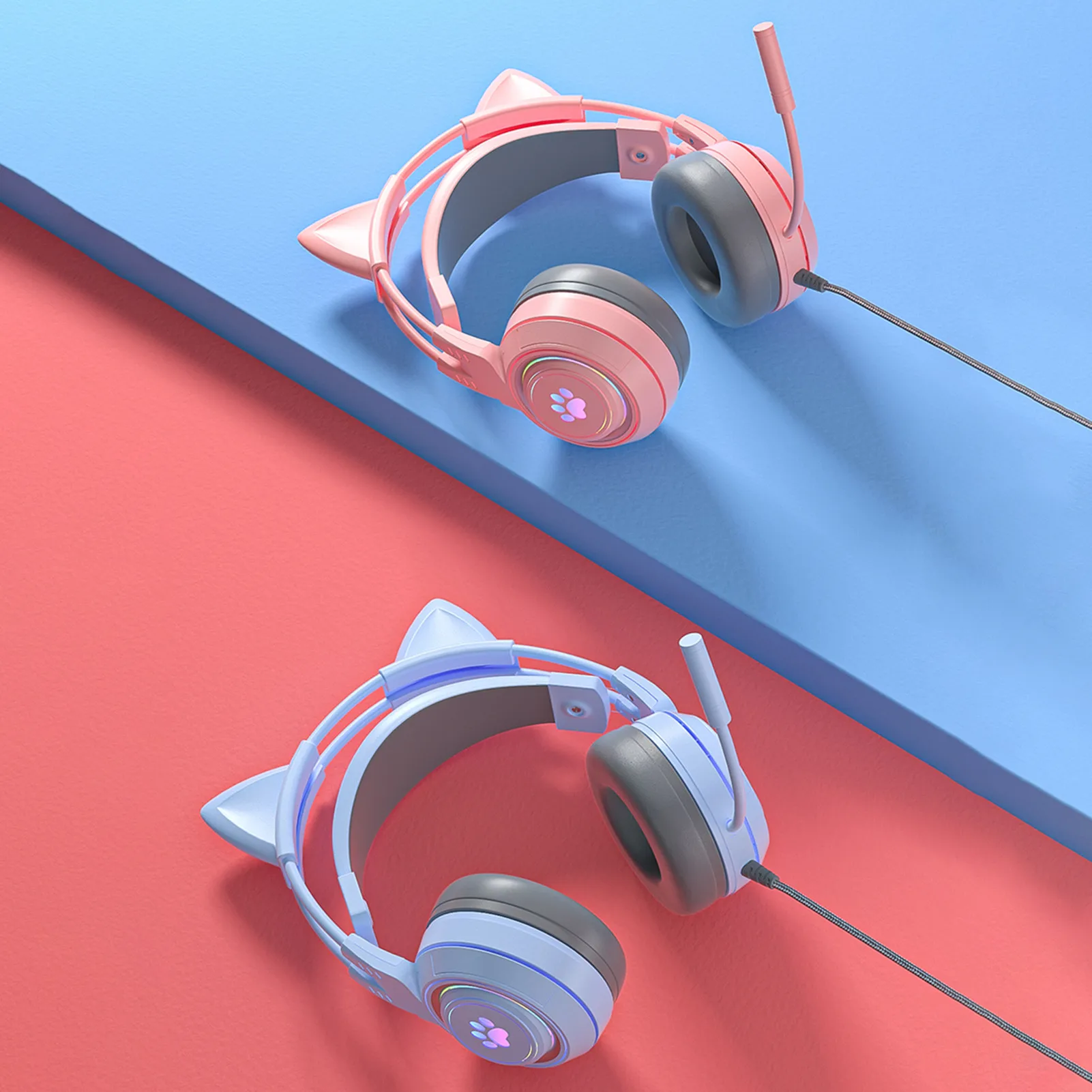 

Cat Ears Headphones Wired Headset With Microphone 3.5mm Plug Gaming Headset Noise Reduction Stereo Earphone Adults Kids Gift