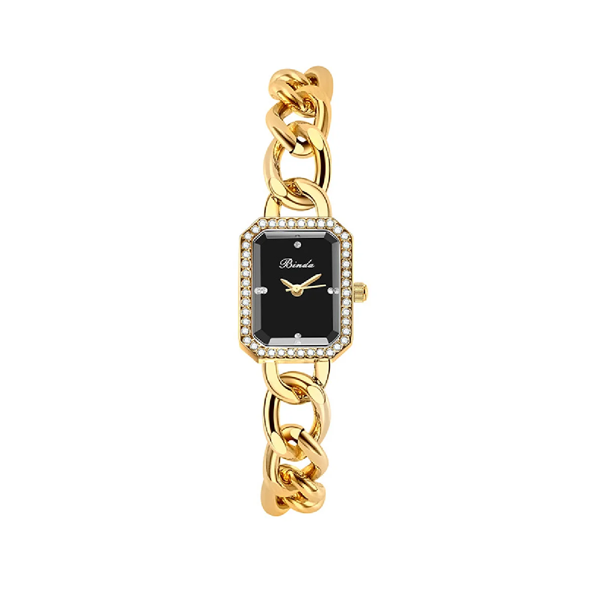 Small Dial Square Women Watches Luxury Brand Diamond Gold Black Female Wristwatches Cuban Bracelet Ladies Watches Montre Femme