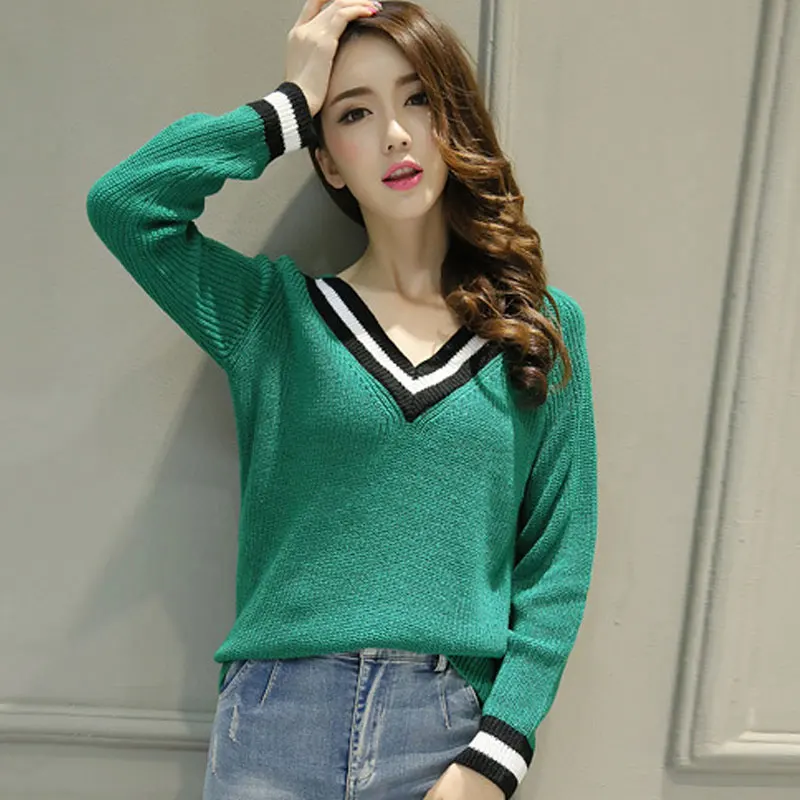 

2022 new fashion college style V-neck pullover sweater women's loose bottoming knitwear women's models jacket