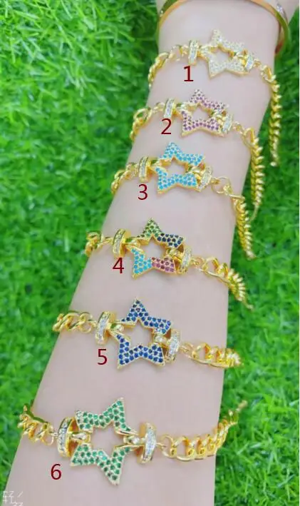 

1pcs Brass color CZ star Cuban chain Bracelet Connector Charms Jewelry Necklace Clasps bracelet Jewelry dsf3