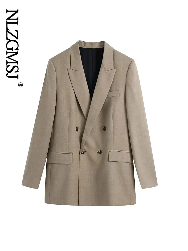 

Nlzgmsj Chic Blazer Woman Triple Breasted Slim Brown Jacket High Street Casual Lady New Outwear Fashion Spring Clothes