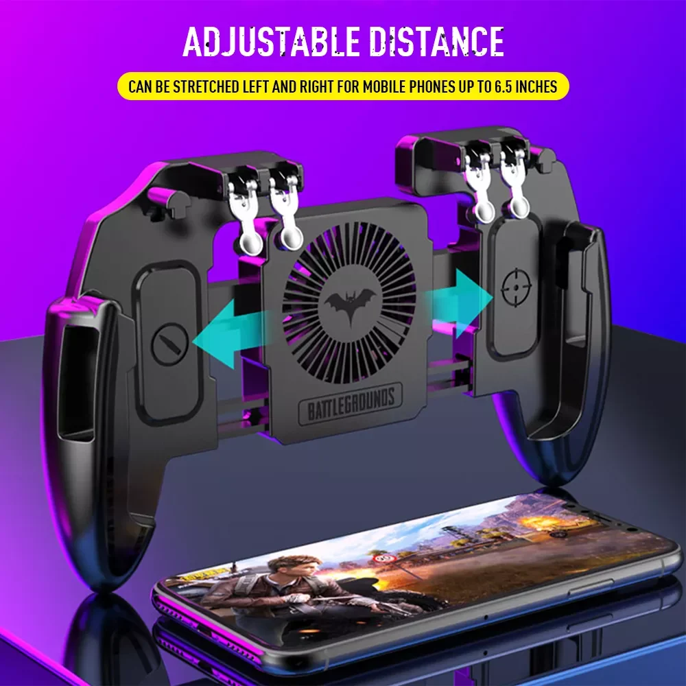 

M11 Six Finger PUBG Game Controller Gamepad Trigger Shooting Free Fire Cooling Fan Gamepad Joystick for IOS Android Mobile Phone