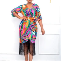 2022 new african dashiki print dresses for women traditional ankara tassel robe tenue africaine femme kaftan dress party gowns