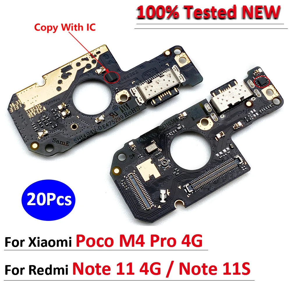 

20Pcs，Tested For Xiaomi Redmi Note 11 4G / Note 11S / Poco M4 Pro 4G USB Charging Port Microphone Dock Connector Board Flex