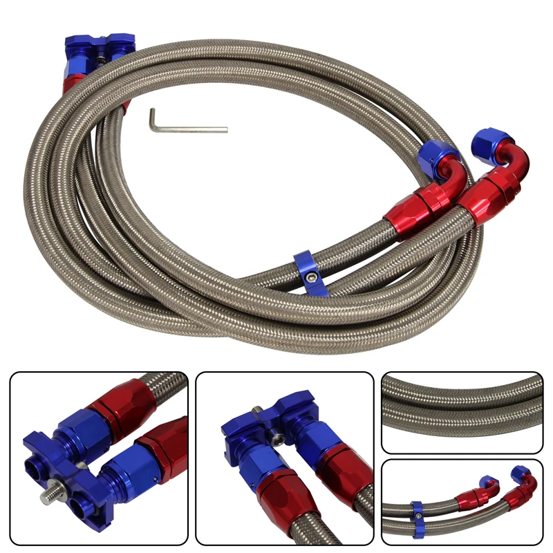

AN10 Filter Sandwich Adapter+Nylon Braided or SS Braided Oil Line Fits For BMW E36 E82 E9X 135/335 E46 M3 Black/Blue