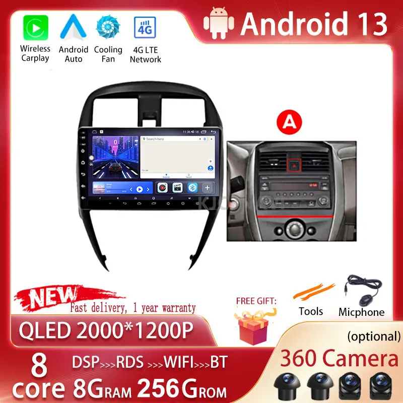 

For Nissan Versa 2014 - 2020 Android 13 Car Radio Multimedia Player Navigation GPS Audio Carplay Intelligent System QLED Screen