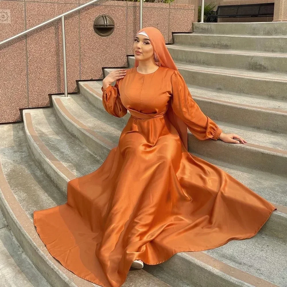 Satin Abaya Muslim Party Wrap Long Dress Abayas for Women Dubai Luxury African Dresses Turkey Islam Clothes Kaftan Hijab Robe