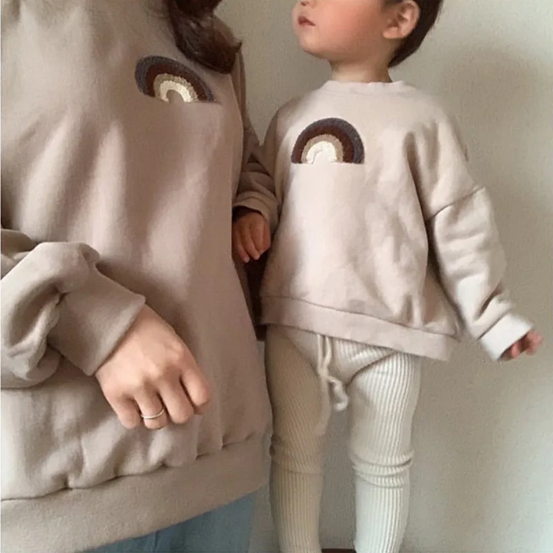 

Matching Family Outfits Momther Embroidered Rainbow Tops Baby Unisex Cotton Long Sleeve Hoodies Toddler Boy And Gril Sweatshirt