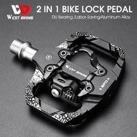 two usages spd pedal du bearing non slip mtb bike pedals aluminum alloy flat platform applicable waterproof bicycle accessories