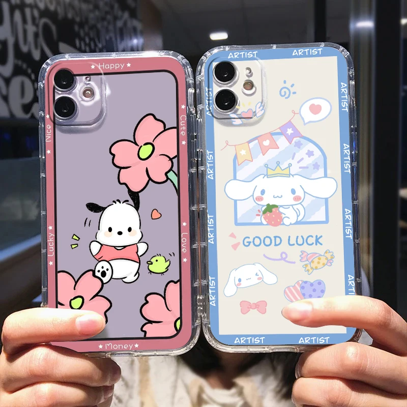 

Cute Hello Kitty Cinnamoroll Phone Case For Apple iPhone 14 13 12 Mini 11 XS Pro Max X XR 8 7 6 Plus 5 SE Transparent Cover