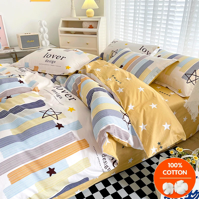 Children and Teenagersl 100% Cotton Bedding Set: 1 Duvet Cover 2 Pillowcases 1 Fitted Sheet, Suitable for Boys Girls, Cute Style