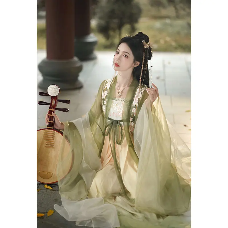 Женская блузка с вышивкой Hanfu желтая большим рукавом и Танг традиционная