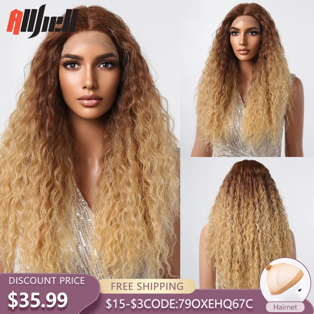 

Парик женский из натуральных волос с эффектом омбре, жаропрочный Синтетический на сетке, с длинными волосами от коричневого до блонд, повседневный