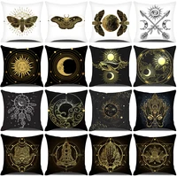 gold sun moon printed pillow case psychedelic home decorations black cushion cover comfortable polyester pillowcase 18x18 inches