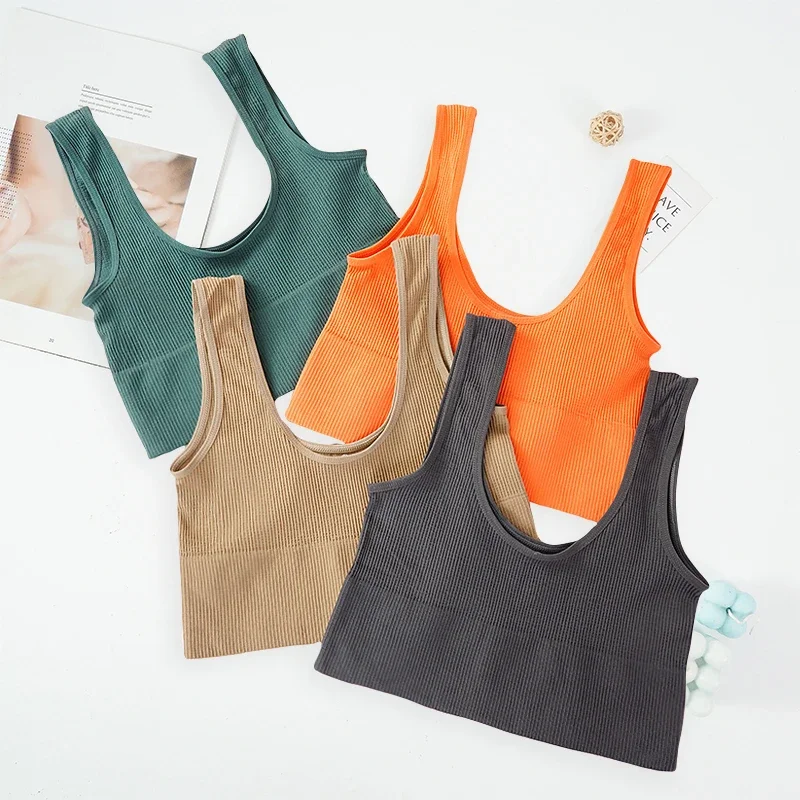 

Women Crop Tops Female Tank Top Seamless Underwear No Padded Thin Basic Tee Sexy Lingerie U-Back Bralette Sport Camisole Bra