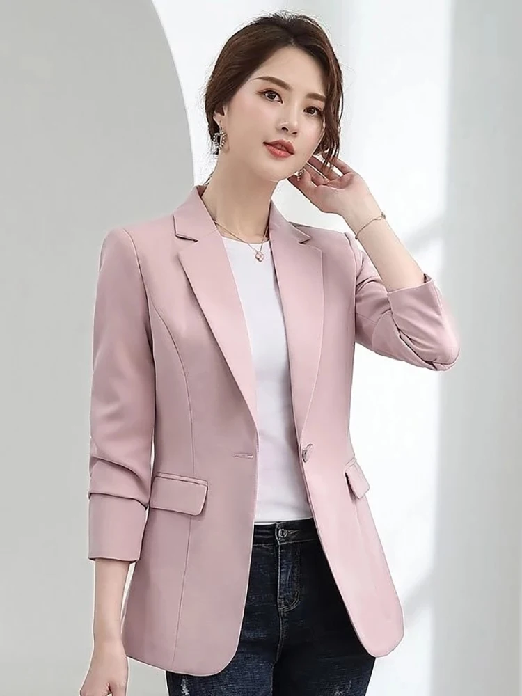 

Fitshinling 2022 Autumn Spring Basic Blazer Woman Clothes Button Fashion Solid Slim Jacket Female New Arrival Coats Overwear Hot
