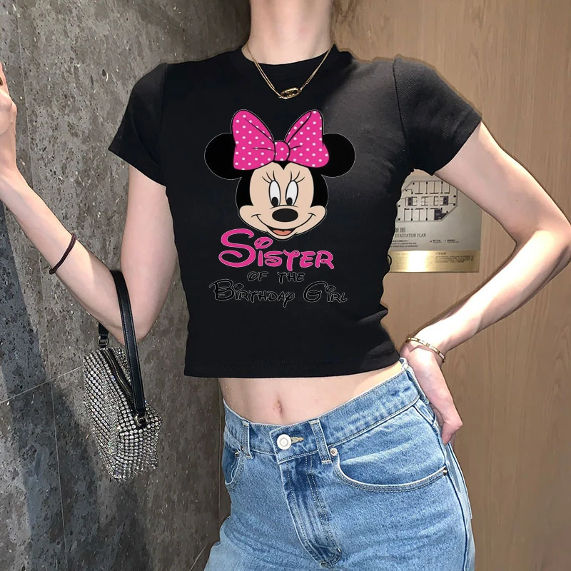 

Disney Lilo Stitch & Mickey Mouse & Mary Cat Print Y2k Cartoon Top Ladies Summer Women T-Shirt White Crew Neck Cropped Tops