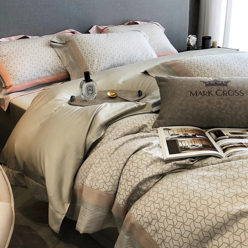 

ABAY Bedding Set Egyptian Cotton Skin Texture Pattern Duvet Cover Flat Bed Sheet Pillowcases Nordic Luxury Style Soft Bed Set