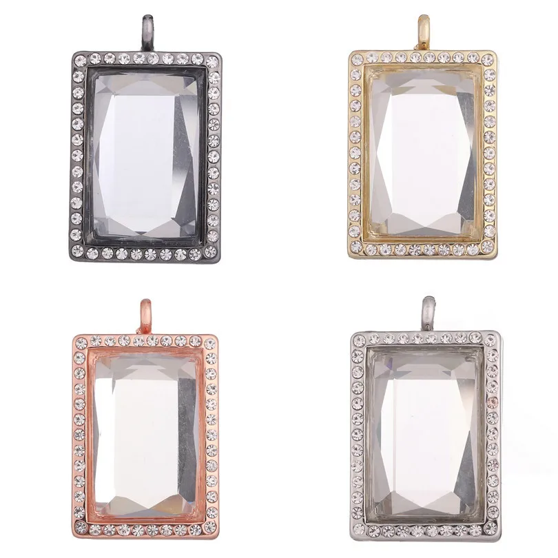 

10PC Glass Floating Locket Rectangle Pendant Jewelry Making Medallion Photo Charm Relicario Necklace Keychain Souvenir Gift Bulk