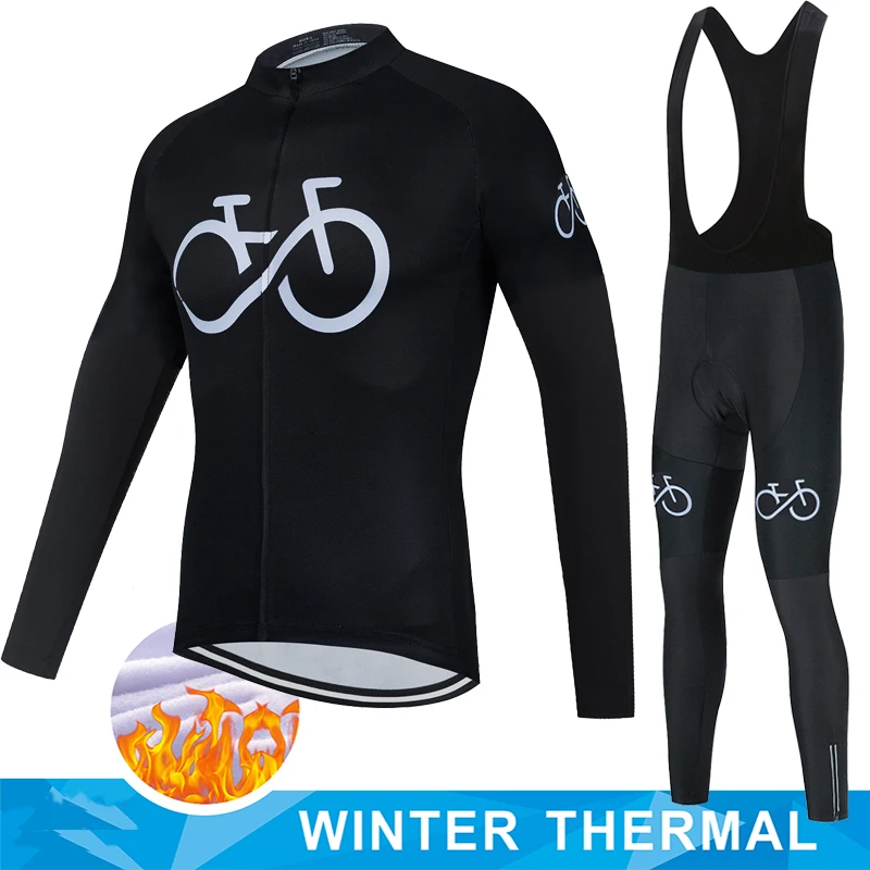 2022 Bicycle Team Winter Thermal Fleece Cycling Jersey Set Bike Clothing Keep Warm Mens Long Sleeve Shirt bib Shorts Gel Pad