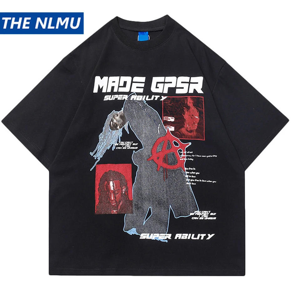 

Hip Hop Streetwear Men Loose T Shirt Printed Oversized Y2K Black Tee 2023 Summer Fashion Short Sleeve Cotton White T-shirts