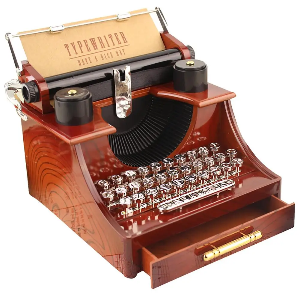 

New Creative Wooden Retro Typewriter Music Box Desktop Home Office Decor Kids Toy Gift