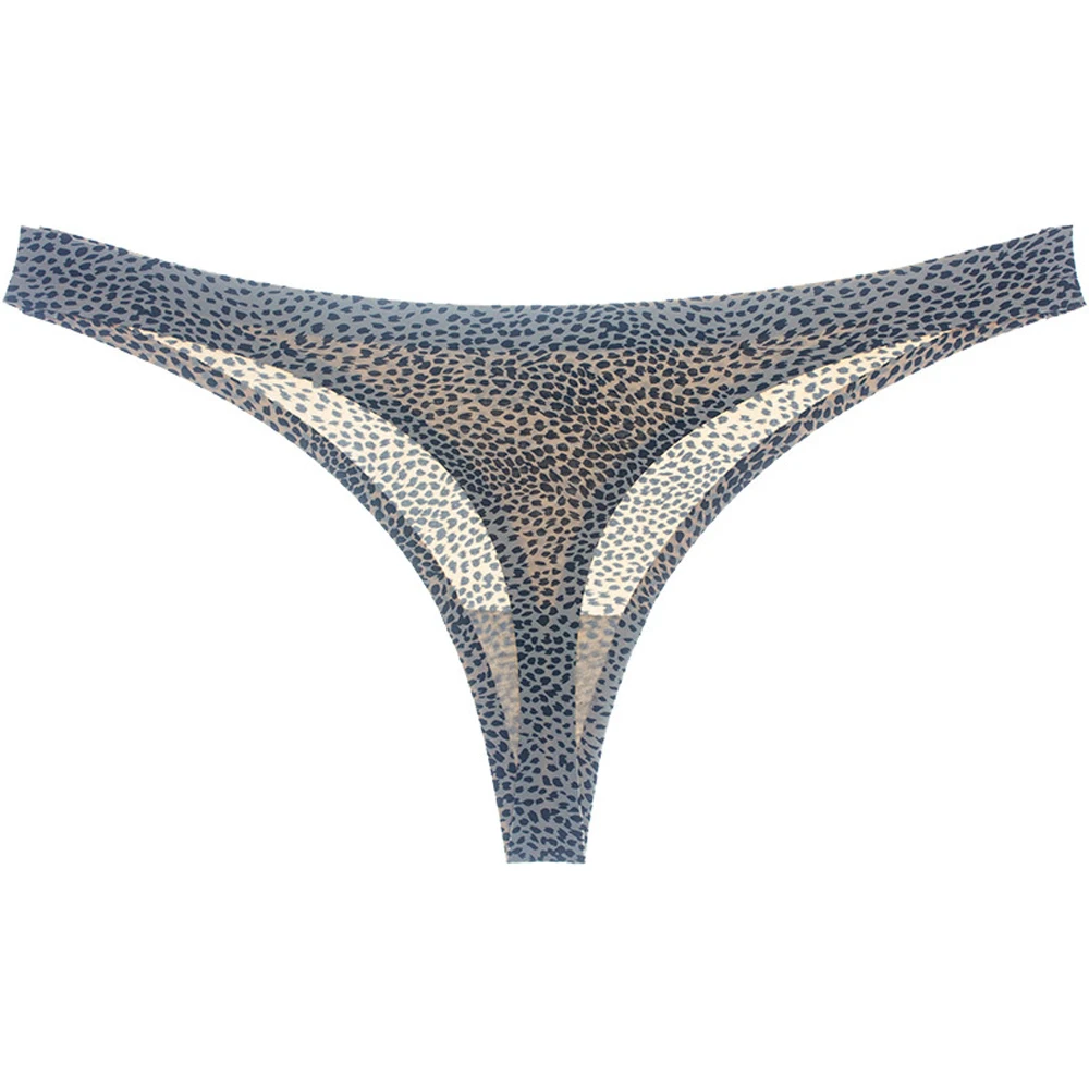 

Women Sexy Leopard Print Panties T-back Thong Ladies Ice Silk Low Waist G-String Seamless Breathable Briefs Thong Underwear A50