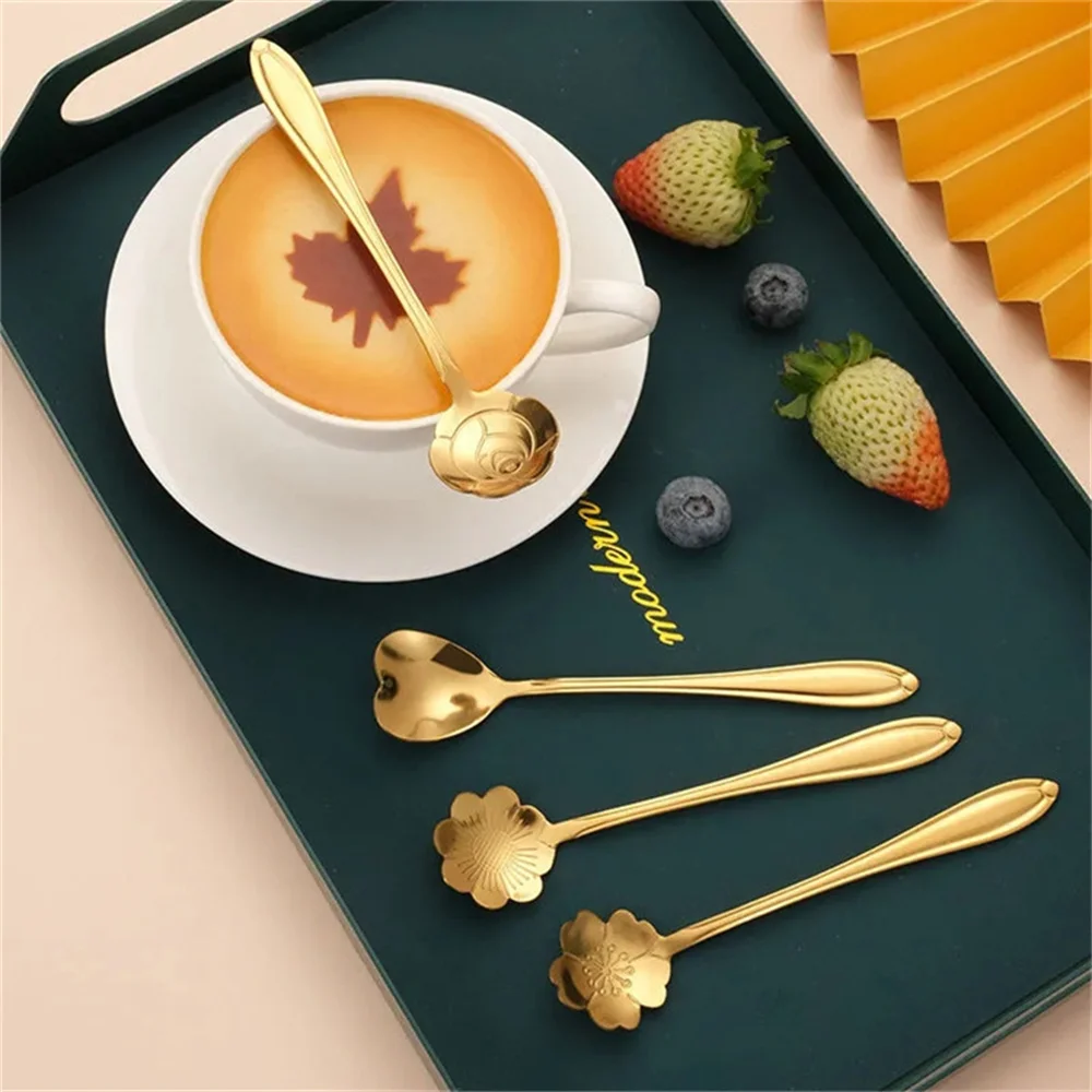 

1pcs Beautiful Stainless Steel Spoon Cherry Rose Gold Silver Spoon Coffee Spoon Christmas Gift Kitchen Accessories Cutlery