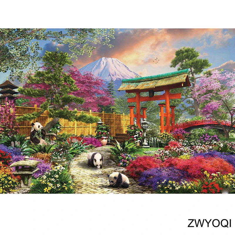

Алмазная мозаика «сделай сам», 3D-картина из круглых страз в виде панды, с цветами, полная выкладка, вышивка крестиком, снег, горы, сад