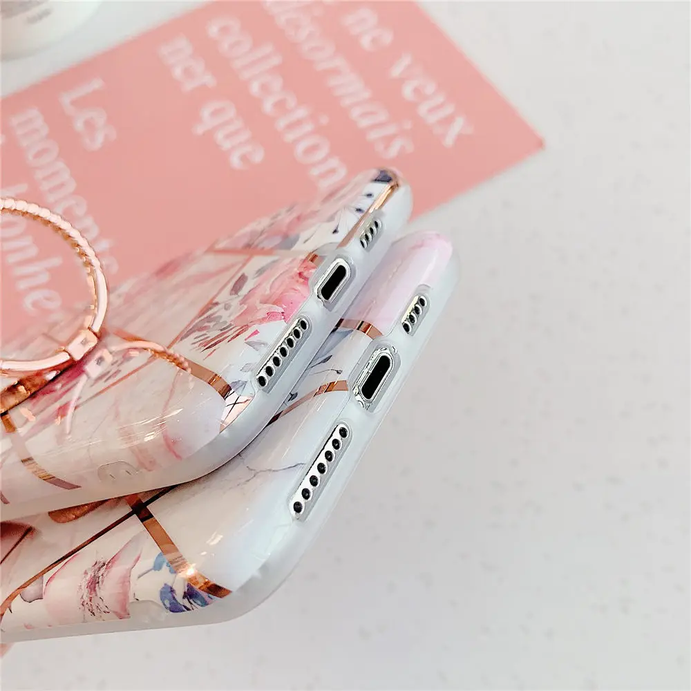 Finger Ring Holder Marble Phone Case For iphone 14 Plus 13 12 11 Pro Max Silicone Soft TPU Back Cover
