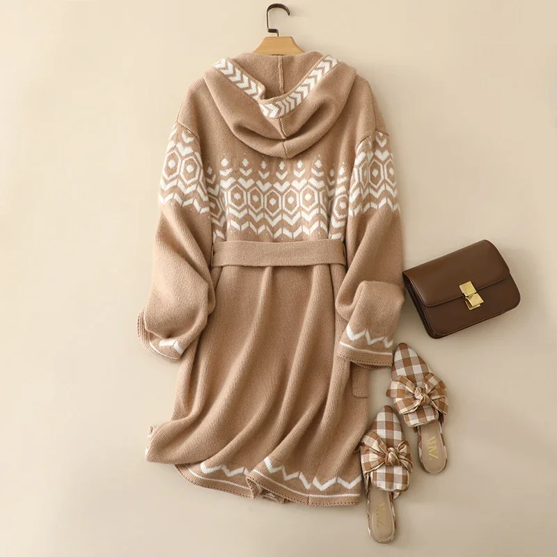 Европейский зимний модный толстый вязаный роскошный кардиган из 100% кашемира с