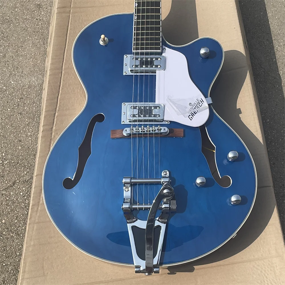 

High Quality Hollow Body L5 Electric Guitar Blue Flamed Maple Top Gold Hardware In Stock Guitarra Guitars