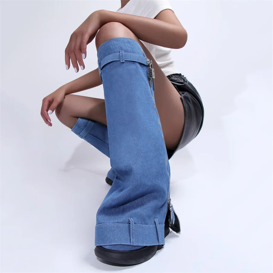 

Женские сапоги на платформе, джинсовые сапоги в стиле панк на высоком каблуке, размер 43, для зимы, 2023