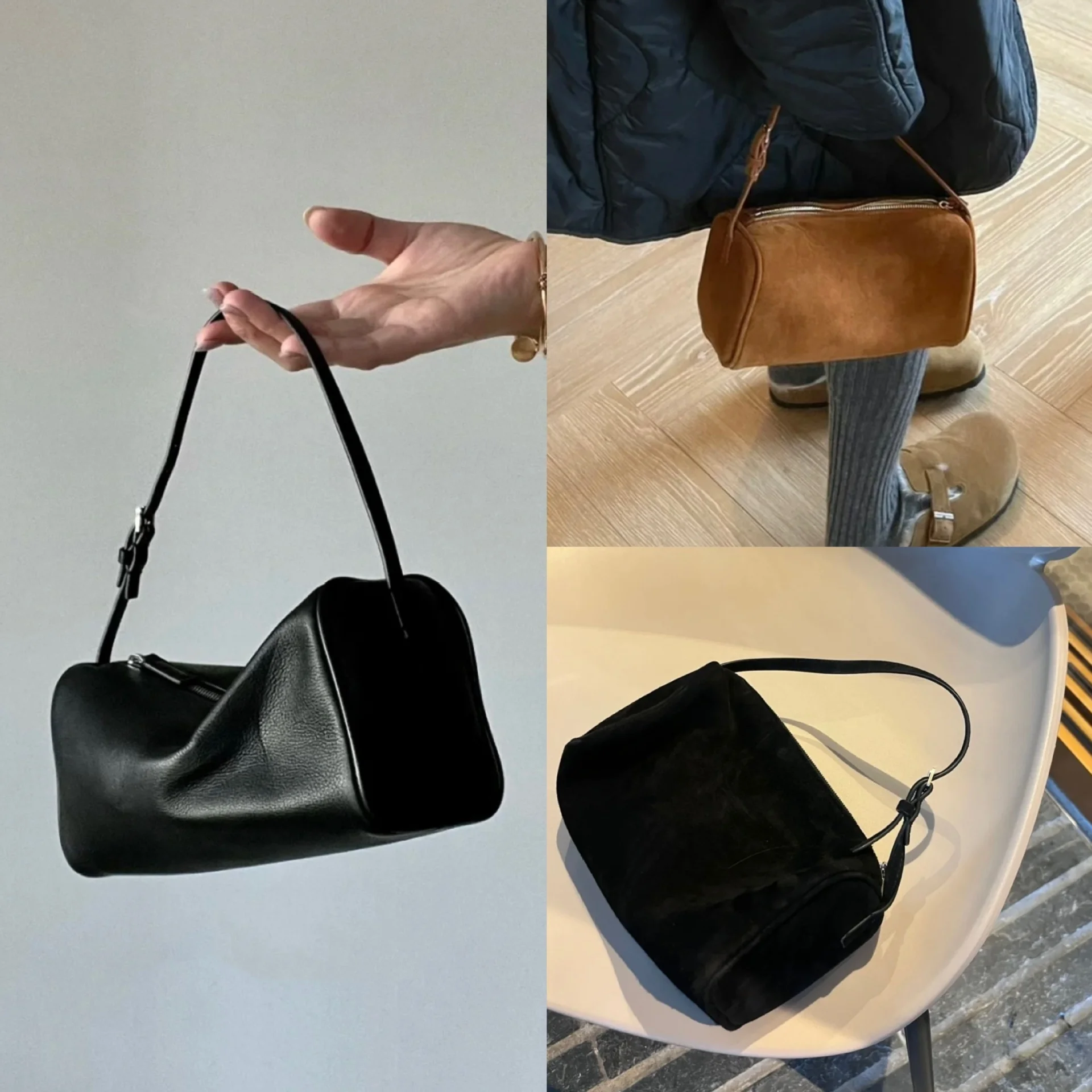 

The Suede Penholder Bag Row Reverse Suede Leather Underarm Bag 90s Bag Mini Square Bag Leather Handbag Pencil Bag