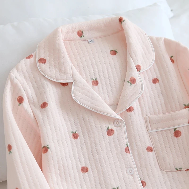 Japanese Winter Women's Pajamas Set of 2 Long-sleeved Trousers Suit Cotton Air Cotton Warm Ladies Pyjama Home Service Sleepwear