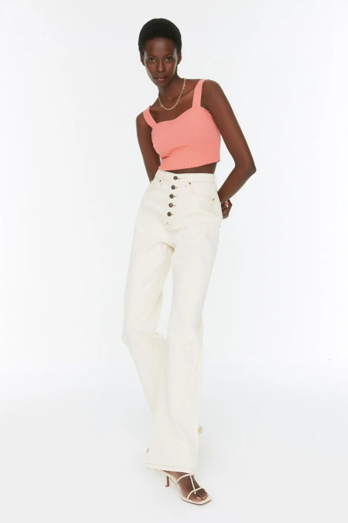 

Women's Jean White Tall High Waist & S Wide Leg Full Length Straight Pant Streetwear Female Buttons Zipper Ladies