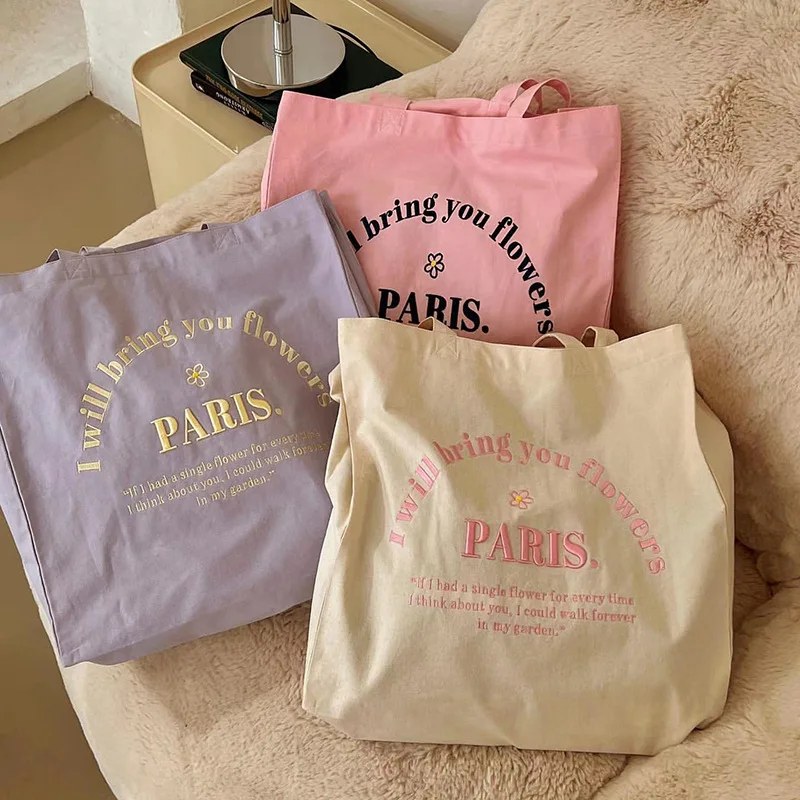 

Холщовые сумки-тоуты с вышивкой и надписью для женщин, большая женская сумка контрастных цветов на плечо, дорожный Повседневный саквояж для покупок, дамские сумочки