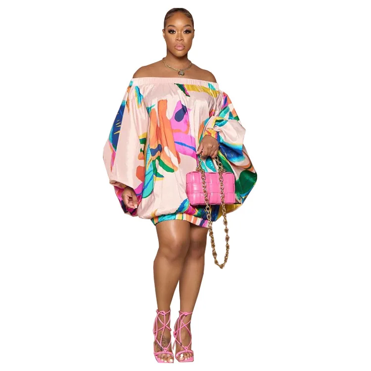 African Dresses for Women Spring Summer African Women Long Sleeve Polyester Printing Mini Dress African Clothes Women