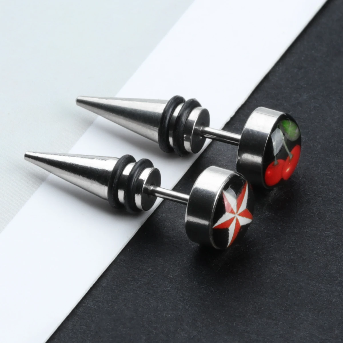 

1 Pair Gothic Spiral Screw Small Stud Earrings Men Women Stainless Steel Drop Glaze Tapered Earrings Pierced Jewelry