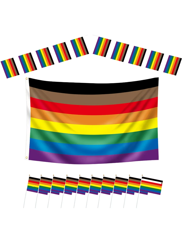 

Gay Pride Flag Gay Pride Rainbow Flag Set 59*35in Large Flag 9.8in Rainbow Banners Bunting Flags And 10 Pcs Small Hand Flag With