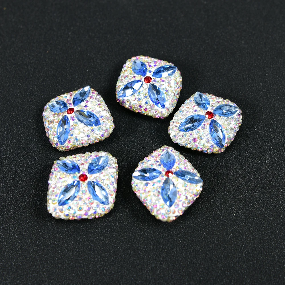 

5 Pcs Blue Red Crystal Rhinstone Pave CZ Gold Plated Edge Brushed Beads Connector Pearl Jewelry Accessory DIY