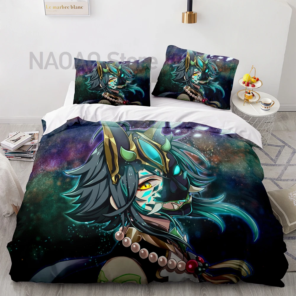 

Genshin Impact Bedding Set Single Twin Full Queen King Size Game Anime Bed Set Aldult Kid Bedroom Duvetcover Sets 3D Anime 039